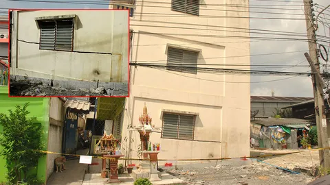 ทรุดอีก! หอพักย่านพระประแดง เอนลงกว่า 1 เมตร ผู้อาศัยผวา ขนของอพยพ