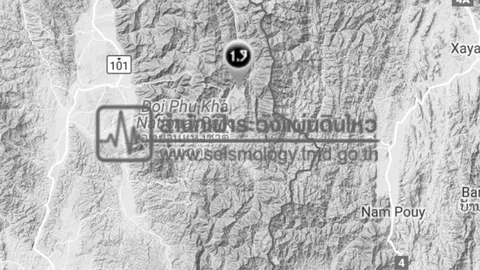 ธรณีเขย่า ขนาด 1.9 ลึก 6 กม. ในอ.บ่อเกลือ จ.น่าน-อุ้มผาง เจอหลายระลอก