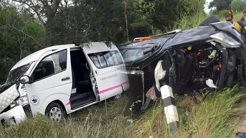 ปิกอัพนั่งอัดมา 19 คน รถตู้แหกโค้งชนกลางลำ ตาย 5 เจ็บ 15 ที่วัฒนานคร