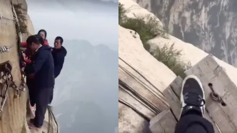 สักครั้งไหมในชีวิต? ชมคลิปเลาะหน้าผาสุดเสียว ที่เขาหัวซาน