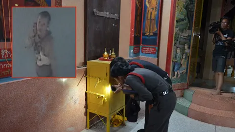 ทำทีเข้าไปไหว้พระในโบสถ์ โจรใจบาปลักเงินตู้บริจาควัดหมดเกลี้ยง 