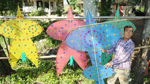  2 ตายายสุโขทัย โต้ลมหนาวทำว่าวขาย รายได้ดี ยอดจองเพียบ แพงสุด 700