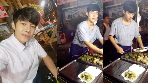 ดีต่อใจ! เปิดวาร์ป 'โอปป้า พ่อค้ากุยช่าย' หล่อแซ่บ จนลูกค้าฟิน (ชมคลิป)