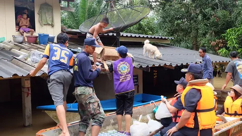 สุราษฎร์ฯน้ำเริ่มลด แต่พระแสงยังหนัก คน-สุนัข อพยพขึ้นบนหลังคา 