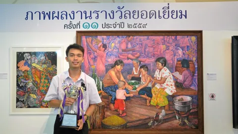 ภาพวาดฝีพระหัตถ์ในหลวงร.9 แรงบันดาลใจให้เยาวชนจ.เลยคว้ารางวัลชนะเลิศ