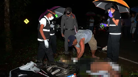 ประกบยิงวัยรุ่นเมืองตรัง นัดเดียวเข้าศีรษะ จยย.ล้มตายคาที่