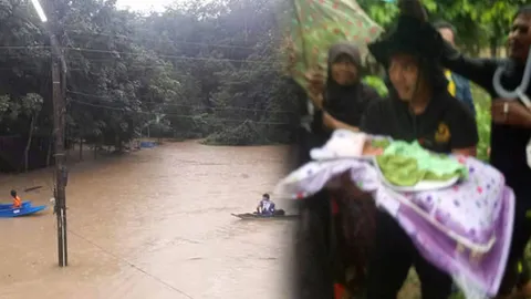 นราฯฝนหนัก-น้ำท่วม แม่ลูกติดในบ้าน ทหารนำกำลังช่วยปลอดภัย