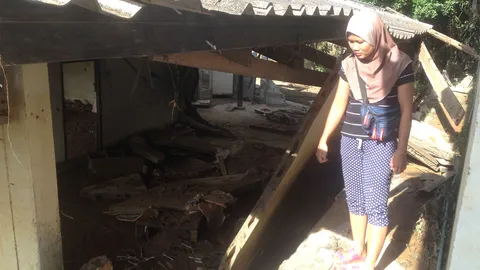 สาวกระบี่เศร้า! น้ำซัดบ้านพังทลาย เหลือแมว 2 ตัว ต้องวิ่งรอกให้อาหาร