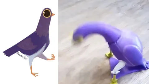 ฮือฮา! หุ่นนกพิราบสีม่วงโยกหัวจากสติกเกอร์ Trash Doves ได้ถูกผลิตขึ้นแล้ว! (ชมคลิป)