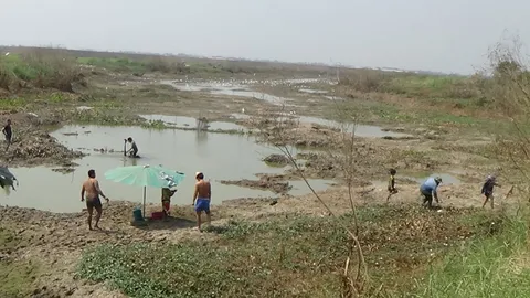 แล้งเยือนอ่างทอง ชาวบ้านแห่ลงคลองหาปลาแข่งนกกระยาง