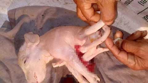 แม่หมูเมืองคอนออกลูก 9 ตัว ตัวที่ 5 มี 6 ขา อยู่ได้ 5 ชม.ก็ตาย(ชมคลิป)