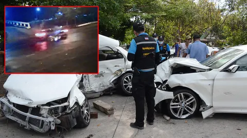 นาทีสยอง มิตซูฯเลี้ยวขวา บีเอ็มลูกชายโหน่ง มาทางตรง ชนตูมสนั่น (คลิป)