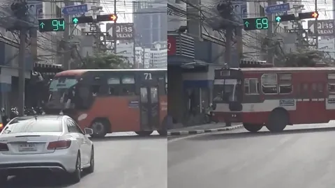 ยิ่งกว่าสาย8! แฉคลิปรถเมล์สาย71 ลักไก่เลี้ยวฝ่าไฟแดง แยกกล้วยน้ำไท (ชมคลิป)