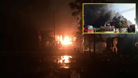 ไม่ถึง 24 ชม.! ไฟปะทุเผาโรงงานในนิคมฯ ทองโกรว์ อีกรอบ อาคารทรุดตัวหนัก