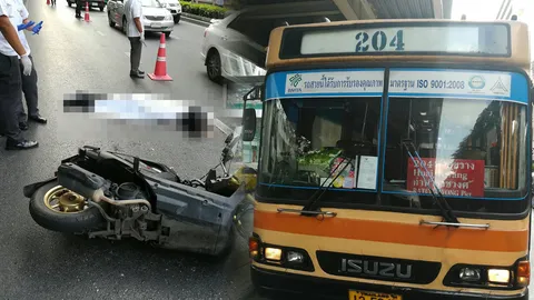 สลด! เมล์สาย 204 ทับ จยย.เสียหลักล้ม เหยียบศีรษะหนุ่มแบงก์ดับ