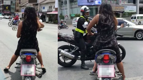 จุดจบสายเบิ้ล! สาวขี่ จยย.ติดไฟแดงเร่งเครื่องดัง ตร.ตามจับทันควัน (ชมคลิป)