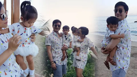 แฮปปี้แฟมิลี่! 'โอปอล์-หมอโอ๊ค’ พาลูกแฝดเที่ยวทะเล น่ารักมาก