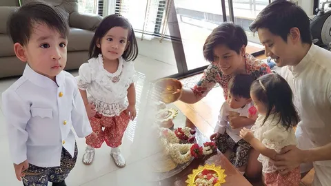 น่ารัก! น้องอลิน-น้องอลัน แต่งชุดไทย สรงน้ำพระ วันสงกรานต์