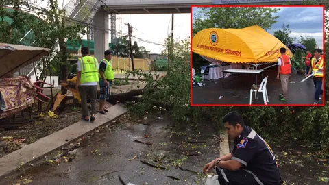 พายุฝนถล่มหนองคาย พัดสายไฟขาด เต็นท์อำนวยการสงกรานต์พังกระจุย เจ็บ 1