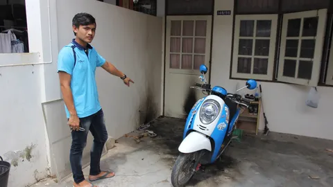 2 คนร้าย ที่สุราษฎร์ธานี ขี่ จยย.ปาระเบิดขวดเข้าบ้านกลางดึก 