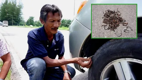 แก๊งโปรยเรือใบอาละวาดหลังสวน! ยางรถเสียหายหลายคัน เก็บได้นับร้อยตัว