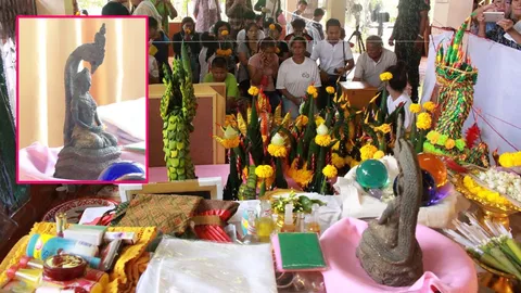 จัดระเบียบวัดป่าสวรรค์คงคาราม คอหวยแห่ขอโชคเจ้าแม่นาคี เลขเด่นมาแรง