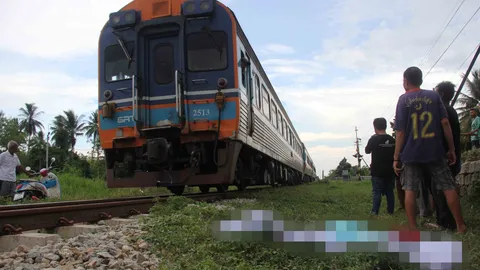 หนุ่มเมาโดดตัดหน้ารถไฟที่สงขลา ถูกลากไป 50 ม. คอหัก แขนขาด ดับสยอง