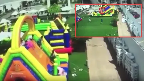 ตกใจสุดขีด ด.ญ.เม็กซิโกติดไปกับ‘บ้านลม’ โดนลมหอบจนปลิว เจ็บสาหัส (คลิป)