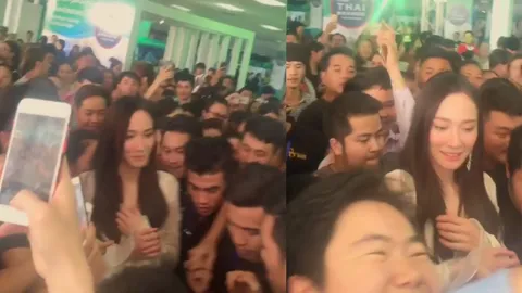 เปิดคลิป อั้ม พัชราภา หวิดทำห้างแตก แฟนคลับลาวแห่กรี๊ด (คลิป)