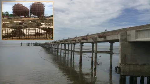 สั่งเบรก ท่าเรือยักษ์คลังก๊าซ สร้างคร่อมปากน้ำแม่กลอง ยื่นลงในทะเล    
