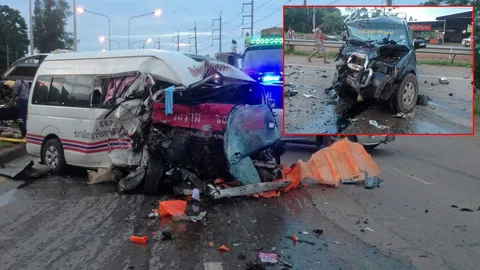 รถตู้พุ่งชนปิกอัพ ตาย 6 บาดเจ็บอีก 11 ขนแรงงานต่างด้าวไปต่อวีซ่า (คลิป)