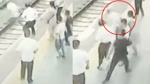 หวิดสลด! หมวยจีนฉุนถูกจับหน้าอก ผลักชายกระเด็นตกรางรถไฟ (ชมคลิป) 