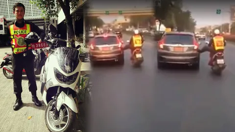 เปิดใจตำรวจน้ำดี! ใช้เท้ายันเก๋งป้ายแดง เผยทำบางสิ่ง กันรถเสียหาย (ชมคลิป)