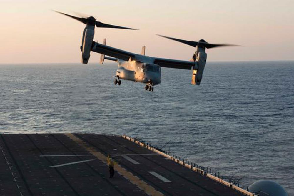 เอ็มวี-22 ขึ้นบินจากเรือยกพลขึ้นบก ภาพจากทวิตเตอร์ @USNATO