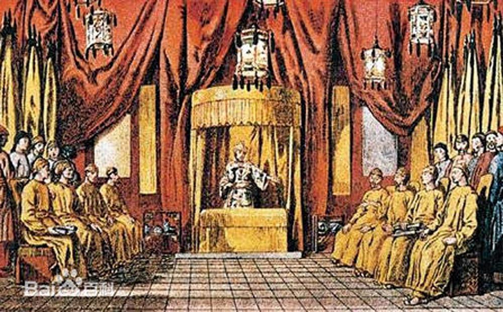 การประชุมท้องพระโรงในประเทศไท่ผิงวาดโดยจิตรกรตะวันตก.