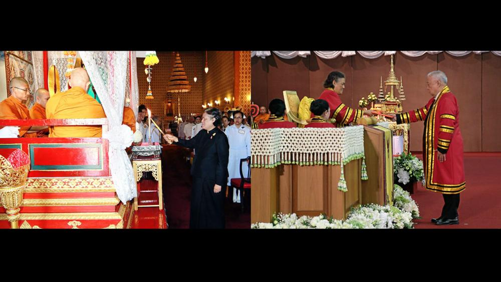 (ซ้าย)สมเด็จพระเทพรัตนราชสุดาฯ สยามบรมราชกุมารี เสด็จฯไปทรงบำเพ็ญพระราชกุศลถวายภัตตาหารเช้าแด่พระภิกษุสงฆ์ ในการพระพิธีธรรมสวดพระอภิธรรมพระบรมศพ พระบาทสมเด็จพระปรมินทรมหาภูมิพลอดุลยเดช ณ พระที่นั่งดุสิตมหาปราสาท เมื่อวันที่ 16 พฤศจิกายน.(ขวา)สมเด็จพระเทพรัตนราชสุดาฯ สยามบรมราชกุมารี เสด็จฯไปในการพระราชทานปริญญาบัตรแก่ผู้สำเร็จการศึกษาจาก สจล. ในการนี้ ณรงค์ ทัศนนิพันธ์ เข้ารับพระราชทานปริญญาวิศวกรรมศาสตรดุษฎีบัณฑิตกิตติมศักดิ์ ณ สถาบันเทคโนโลยีพระจอมเกล้าเจ้าคุณทหาร เมื่อวันที่ 16 พฤศจิกายน.