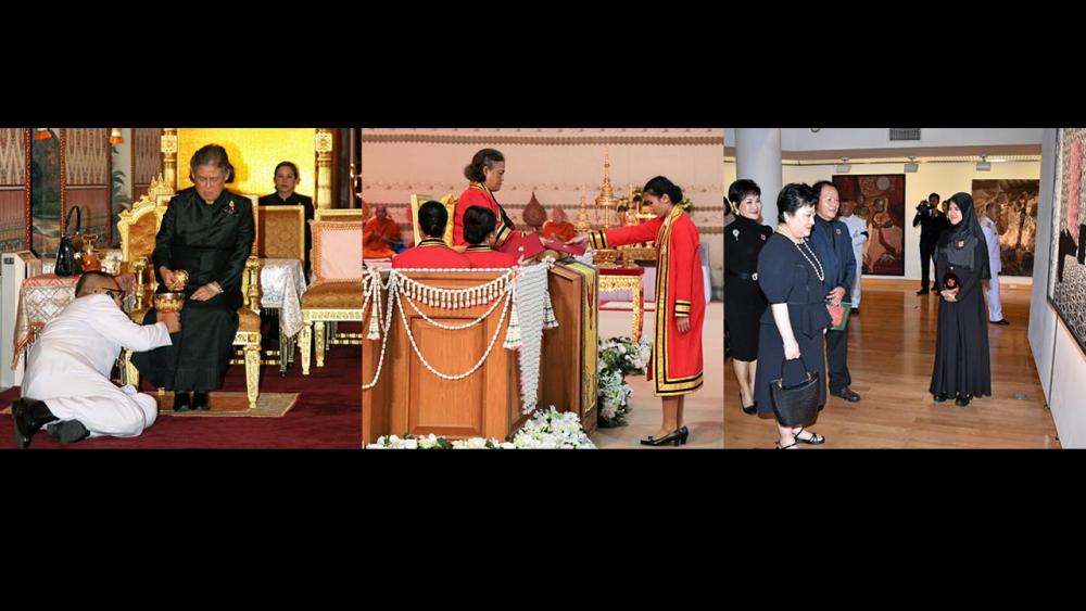 (ซ้าย)สมเด็จพระเทพรัตนราชสุดาฯ สยามบรมราชกุมารี เสด็จฯไปทรงบำเพ็ญพระราชกุศลถวายภัตตาหารเช้าแด่พระภิกษุสงฆ์ ในการพระพิธีธรรมสวดพระอภิธรรมพระบรมศพ พระบาทสมเด็จพระปรมินทรมหาภูมิพลอดุลยเดช ณ พระที่นั่งดุสิตมหาปราสาท เมื่อวันที่ 17 พฤศจิกายน.(กลาง)สมเด็จพระเทพรัตนราชสุดาฯ สยามบรมราชกุมารี เสด็จพระราชดำเนินแทนพระองค์ในการพระราชทานปริญญาบัตรแก่ผู้สำเร็จการศึกษาจากมหาวิทยาลัยเทคโนโลยีพระจอมเกล้าพระนครเหนือ ประจำปี 2558 ณ ศูนย์นิทรรศการและการประชุมไบเทค บางนา เมื่อวันที่ 17 พฤศจิกายน.(ขวา)พระเจ้าวรวงศ์เธอ พระองค์เจ้าโสมสวลี พระวรราชาทินัดดามาตุ เสด็จไปประทานรางวัลแก่ ผู้ชนะการประกวดจิตรกรรมบัวหลวง ในการนี้ คุณหญิงชดช้อย โสภณ พนิช เฝ้ารับเสด็จ ณ หอศิลป์สมเด็จพระนางเจ้าสิริกิติ์ พระบรมราชินีนาถ เมื่อวันที่ 17 พฤศจิกายน.