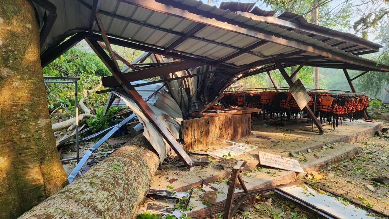 พายุถล่ม อ.ศรีสวัสดิ์เพิ่งจ่ายไฟฟ้าได้ สั่งปิด อช.เอราวัณชั่วคราวซ่อมสถานที่