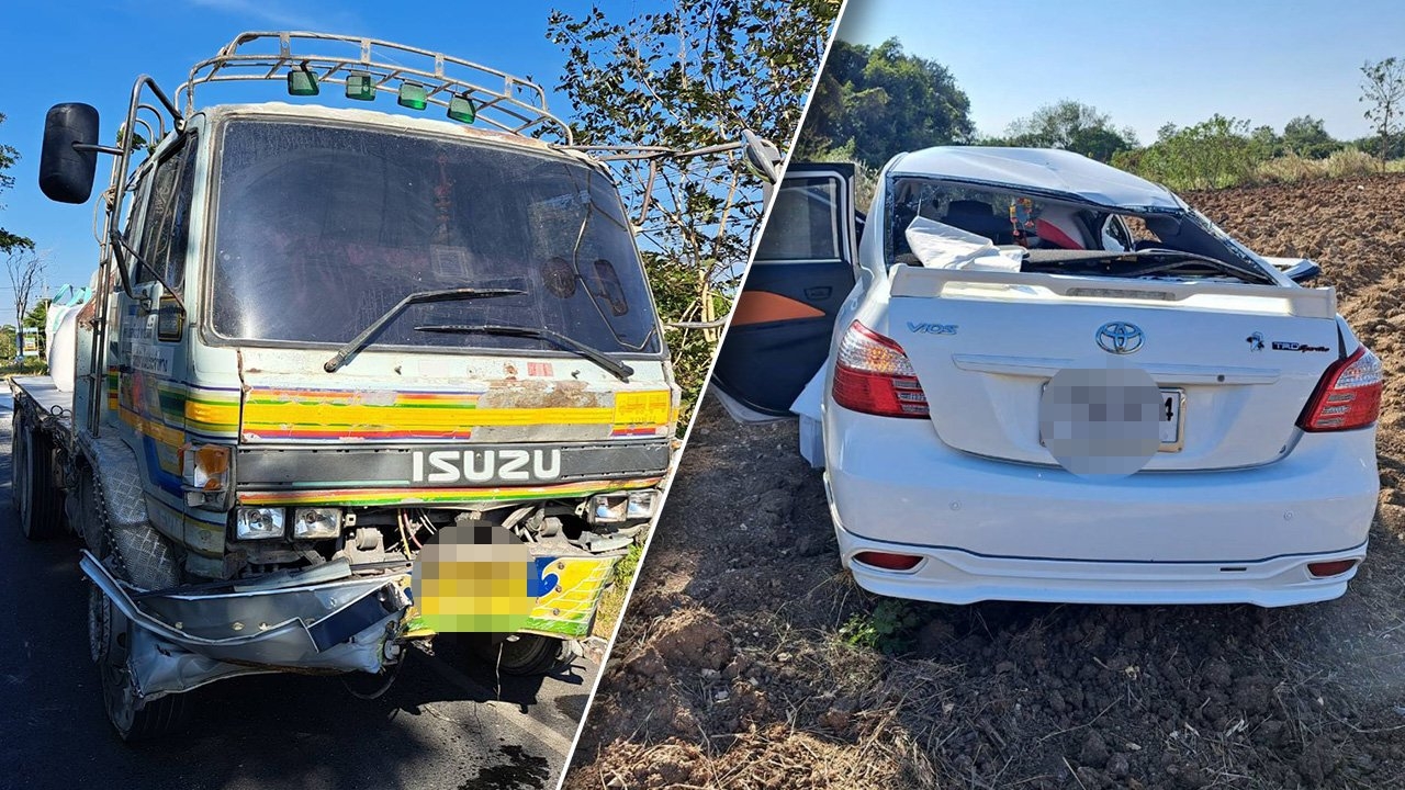 เก๋งสายบุญกลับจากไปฝังลูกนิมิต โดนสิบล้อชนกลางลำคาสี่แยกตาย 4 เจ็บ 2