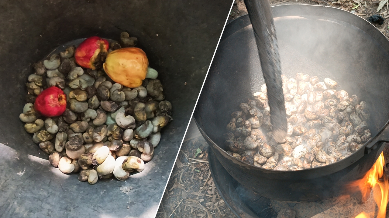 ชาวบ้านจระเข้หิน คั่วมะม่วงหิมพานต์แบบบ้านๆ อร่อยไฟลุก ชี้เริ่มหากินได้ยาก