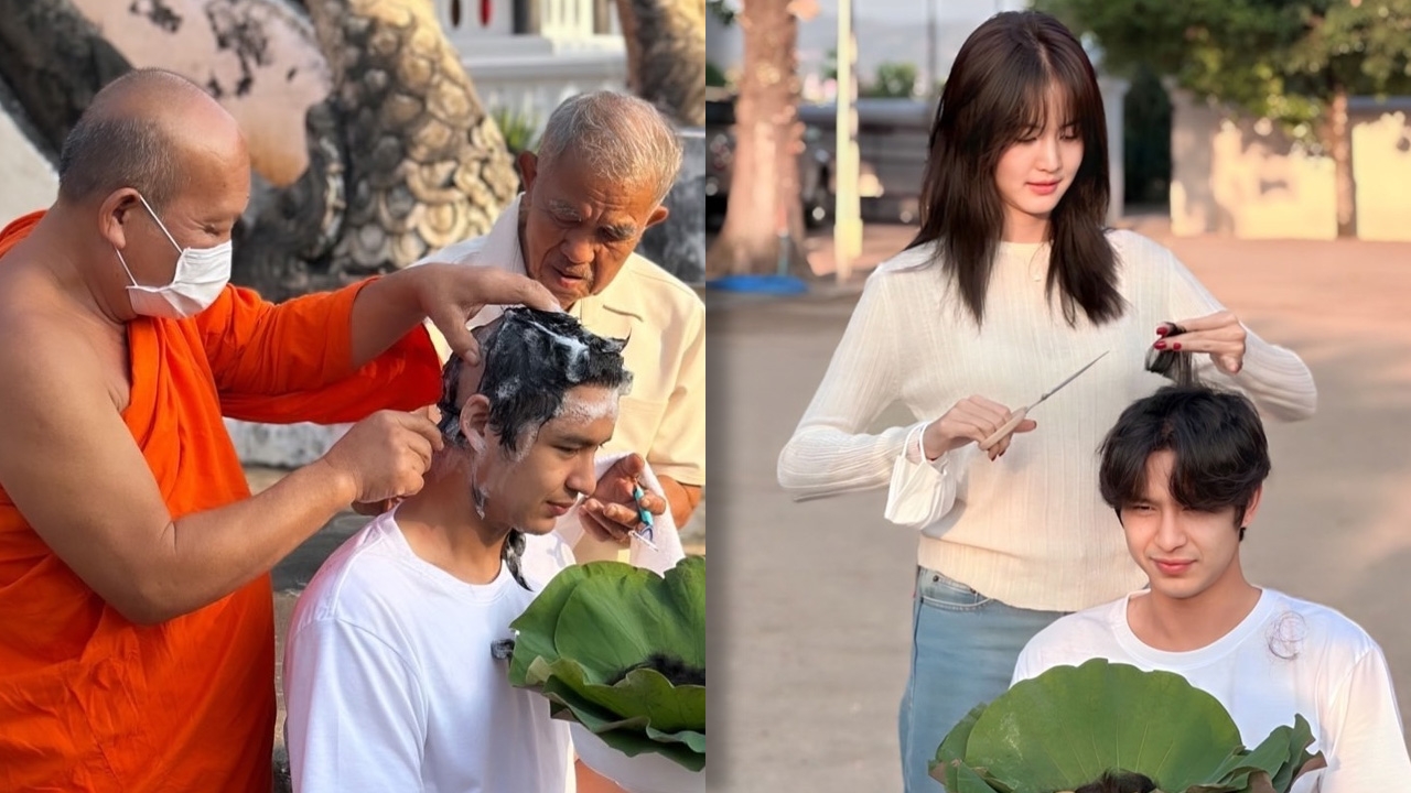 พระเอกวิกหมอชิต โดนัท บวชแล้วที่ จ.เชียงใหม่ โบว์ เมลดา ร่วมปลงผม