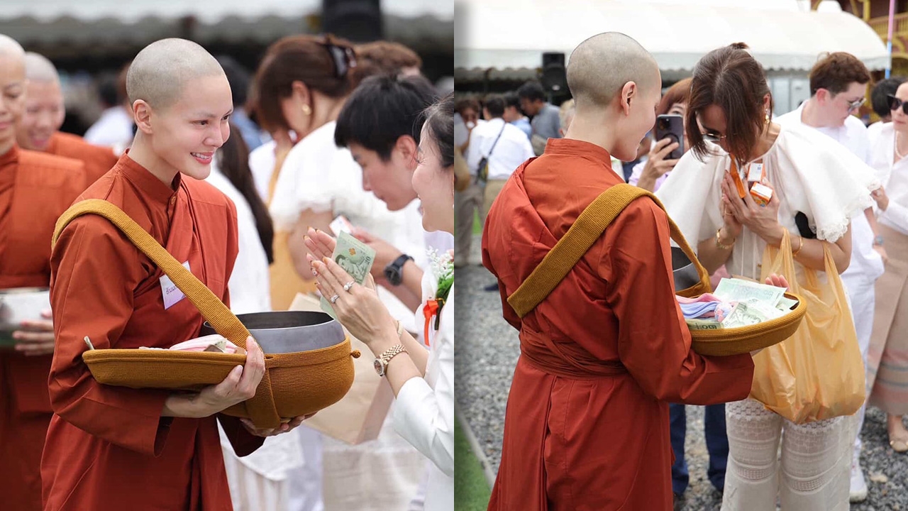 สามเณรีเจนี่ ออกเดินรับบาตรจากญาติโยม ท่ามกลางความซาบซึ้งของเพื่อนสนิท