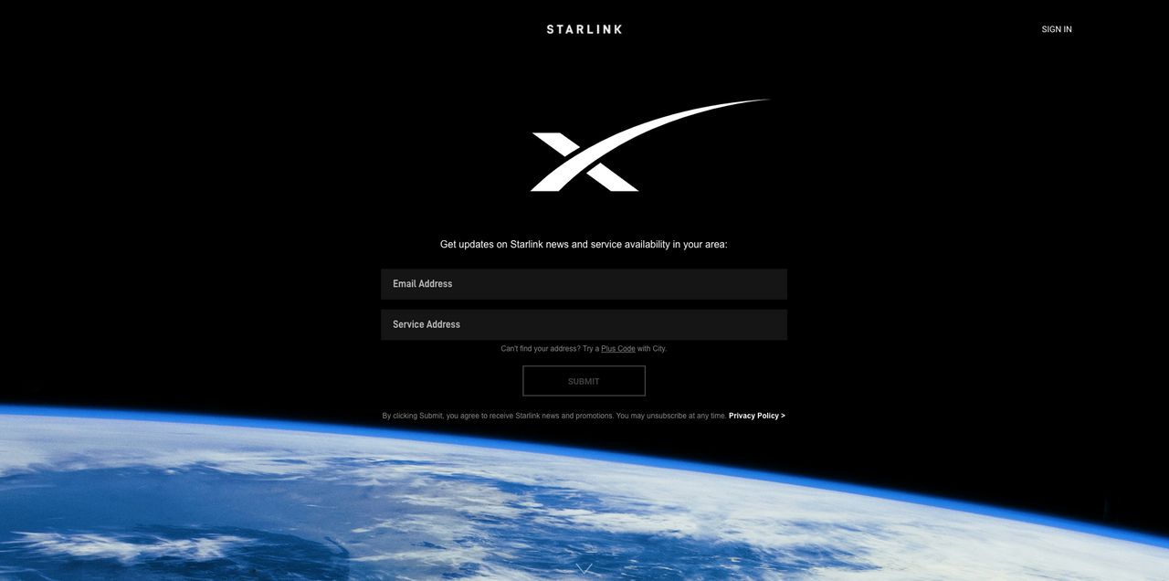 ภาพจากหน้าเว็บไซต์ของ Starlink