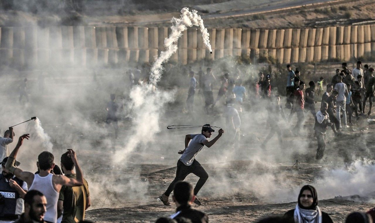 ชาวปาเลสไตน์ในฉนวนกาซา ประท้วงที่ชายแดนอิสราเอล เมื่อ 1 พฤศจิกายน 2562