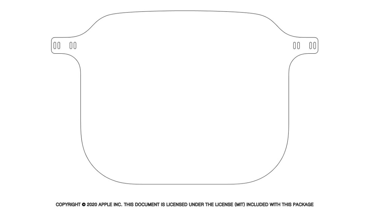 ภาพชิ้นส่วนต้นแบบ Face Shield cut file จาก https://support.apple.com