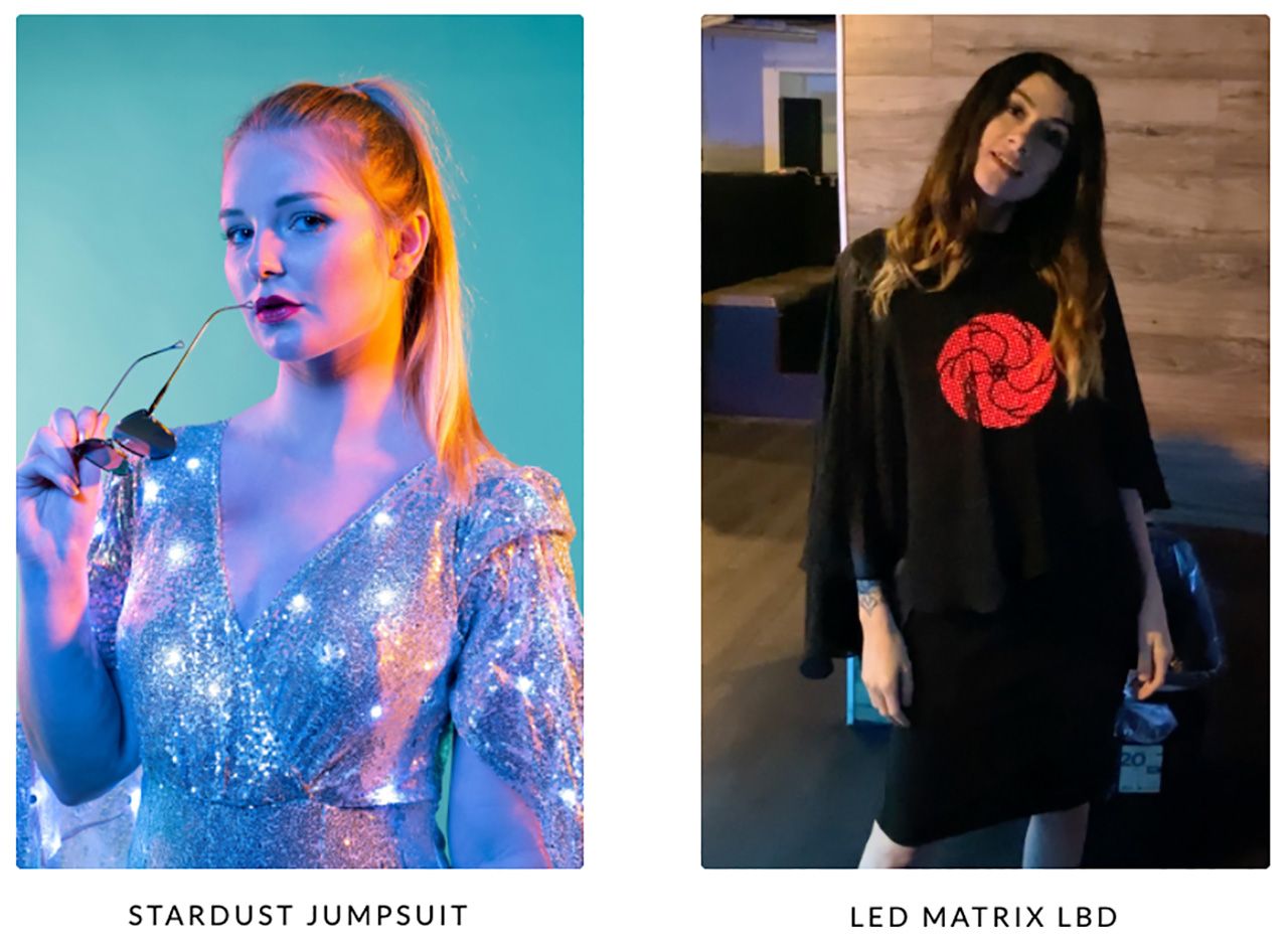 ชุดแฟชั่นที่ Chelsea Klukas ออกแบบโดยนำแอลอีดีมาใช้ เพื่อการสวมใส่ที่ไม่ธรรมดา