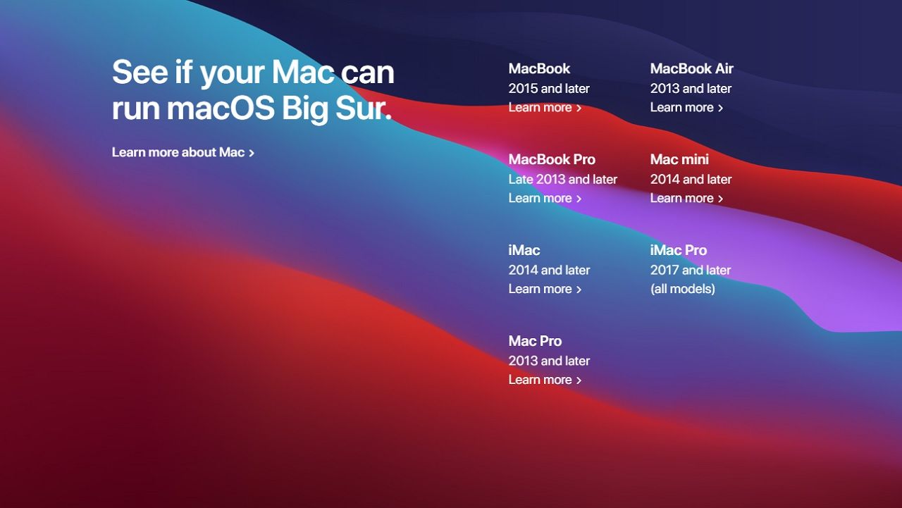MAC รุ่นใดใช้ macOS Big Sur ได้บ้าง