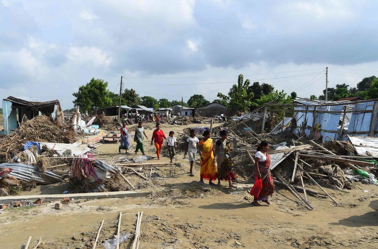 ซากความเสียหายจากน้ำท่วมที่เมืองอิตาฮารี ประเทศเนปาล