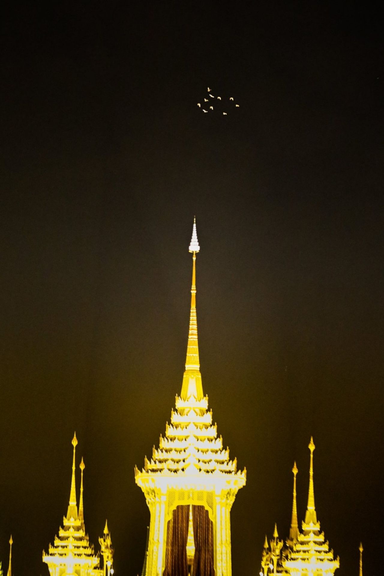 ฝูงนกสีขาว 10 ตัว บินเหนือพระเมรุมาศ