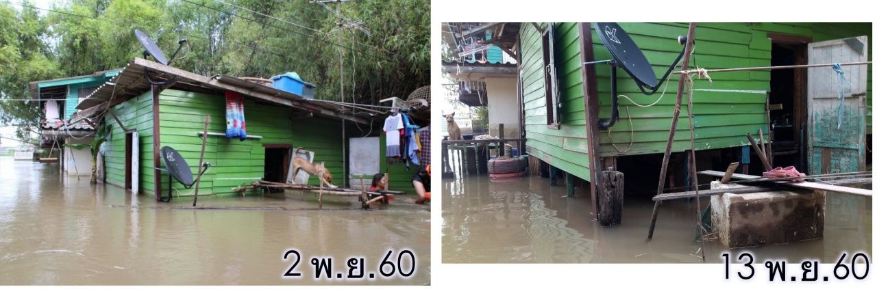 บ้านนางขวัญเรือน ก่อนและหลังน้ำลด